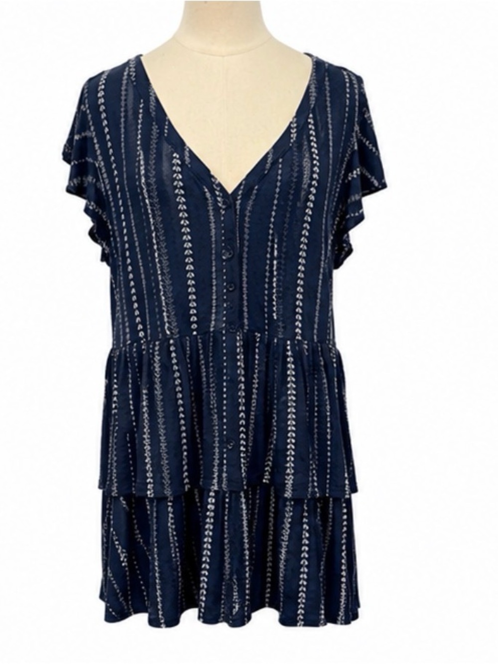 Torrid Super Soft Knits Size 2 Navy Tiered V-Neck Dress Boho Short Sleeve